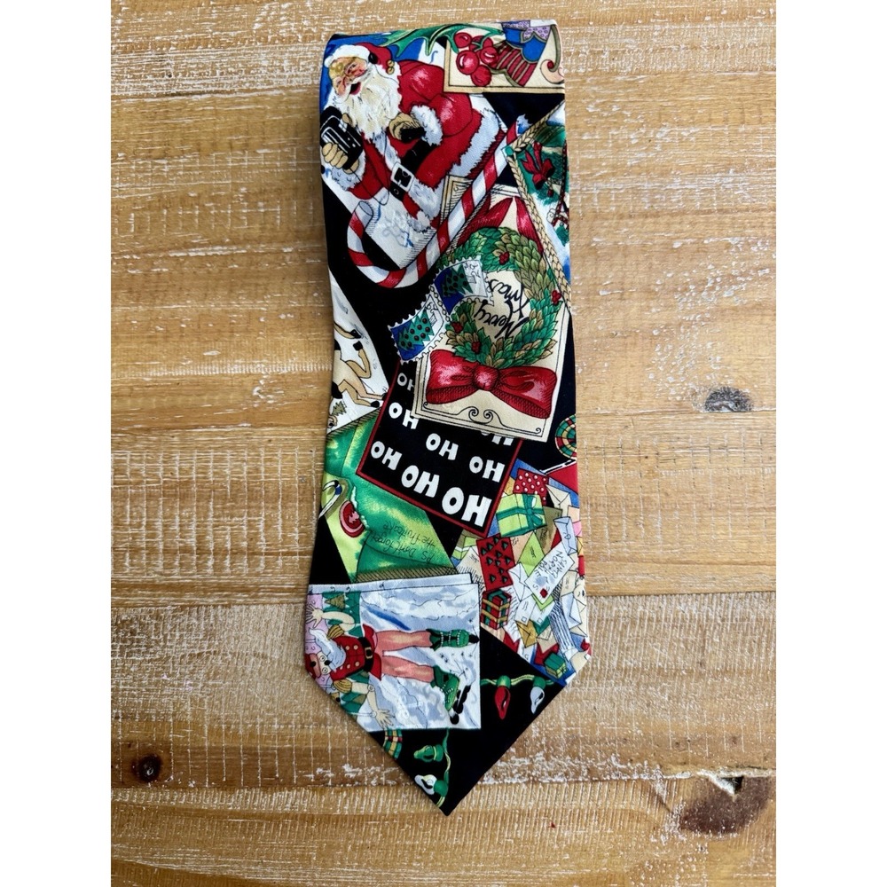NICOLE MILLER 1994 CHRISTMAS ALL OVER PRINT‎ MENS SILK TIE VTG Vintage Ho Ho Ho